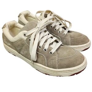 Simple Mens 6.5 OS Casual Suede Canvas Lace Up Low Top Sneakers Tan EUC